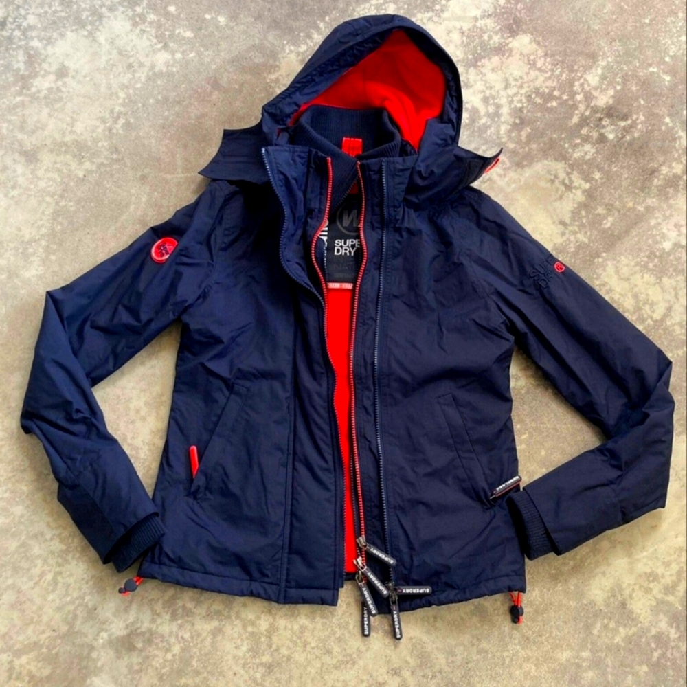 Superdry Pop Zip Hooded Arctic SD-Windcheater Jacket Navy Blue size 4